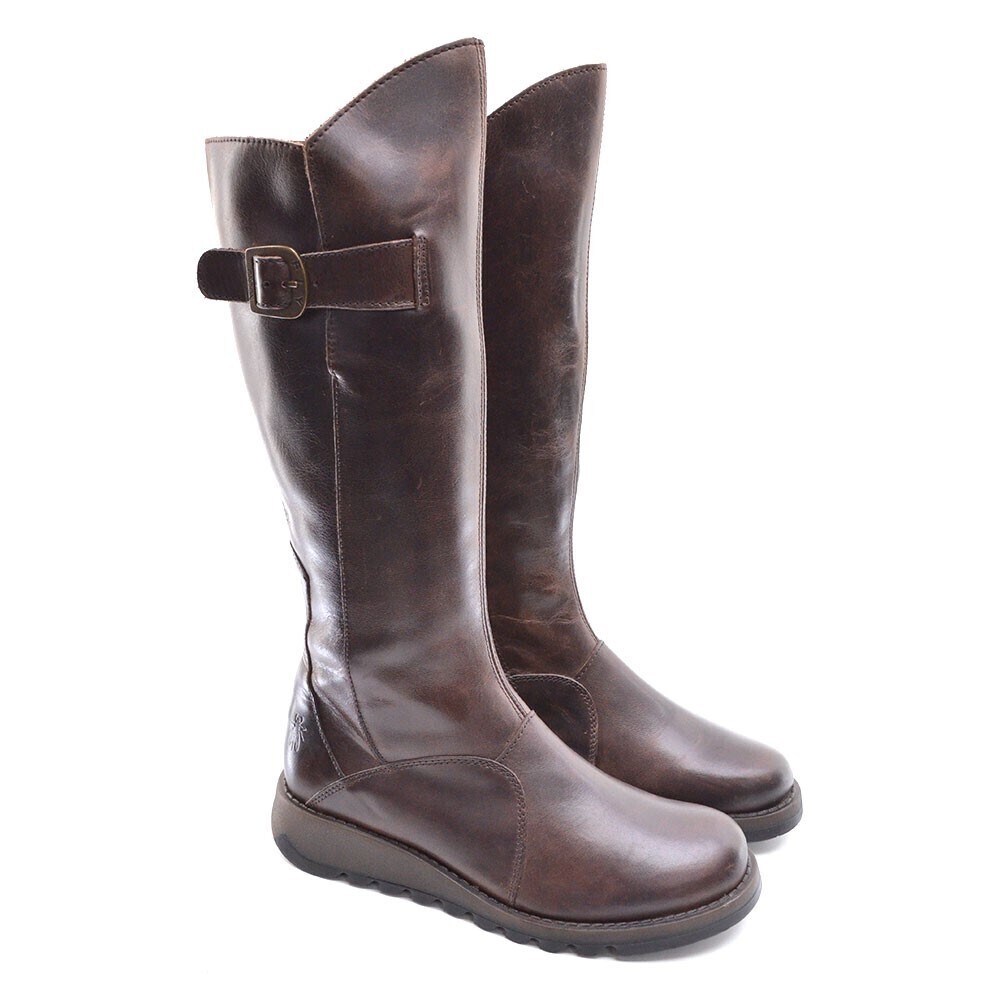 FLY London Mol 2 Brown Leather Moto Knee Boots 38